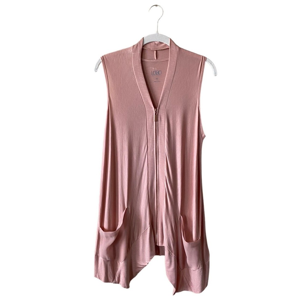 LOGO by Lori Goldstein Slub Knit Vest with Rose Gold Zipper Size XS Pink